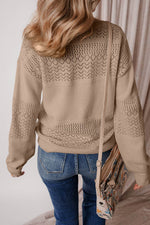 Load image into Gallery viewer, Black Eyelet Pattern Detail V Neck Drop Shoulder Sweater - Fashion Queen -  11

