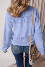 Load image into Gallery viewer, Black Eyelet Pattern Detail V Neck Drop Shoulder Sweater - Fashion Queen -  17
