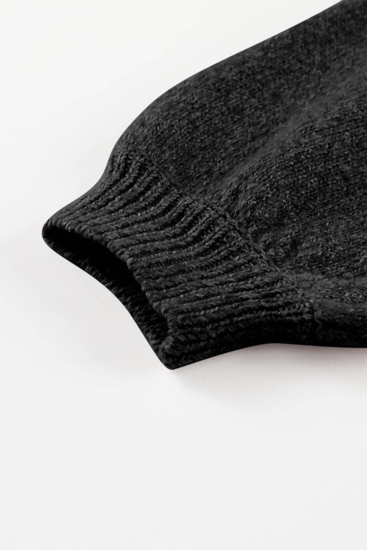 Black Eyelet Pattern Detail V Neck Drop Shoulder Sweater - Fashion Queen -  28
