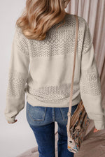 Load image into Gallery viewer, Black Eyelet Pattern Detail V Neck Drop Shoulder Sweater - Fashion Queen -  8
