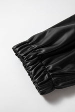 Load image into Gallery viewer, Black Faux Leather Ankle Smocked Waist Drawstring Joggers - Fashion Queen -  12
