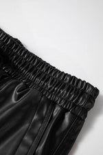 Load image into Gallery viewer, Black Faux Leather Ankle Smocked Waist Drawstring Joggers - Fashion Queen -  14
