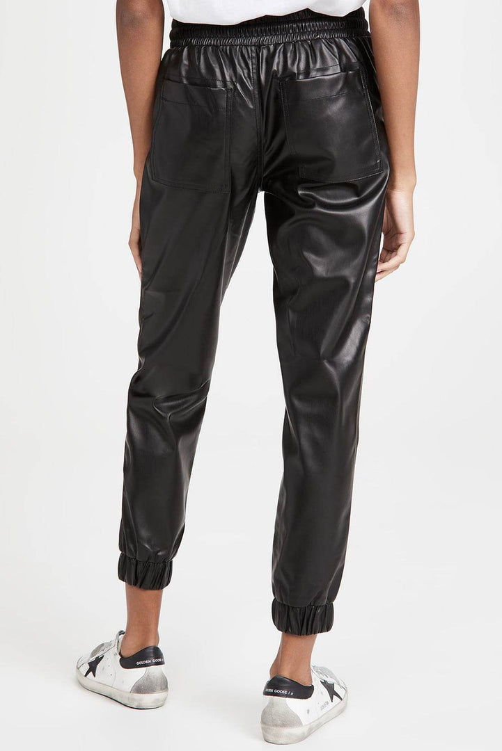 Black Faux Leather Ankle Smocked Waist Drawstring Joggers - Fashion Queen -  2