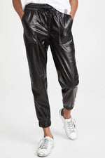 Load image into Gallery viewer, Black Faux Leather Ankle Smocked Waist Drawstring Joggers - Fashion Queen -  3
