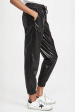 Load image into Gallery viewer, Black Faux Leather Ankle Smocked Waist Drawstring Joggers - Fashion Queen -  4
