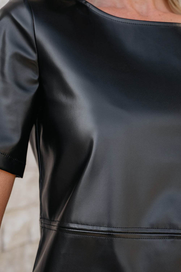 Black Faux Leather Loose T-shirt Dress - Fashion Queen -  11