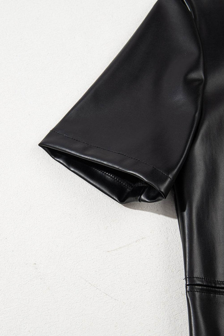 Black Faux Leather Loose T-shirt Dress - Fashion Queen -  15