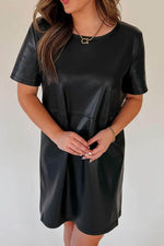 Load image into Gallery viewer, Black Faux Leather Loose T-shirt Dress - Fashion Queen -  2
