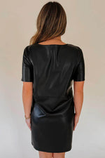 Load image into Gallery viewer, Black Faux Leather Loose T-shirt Dress - Fashion Queen -  3
