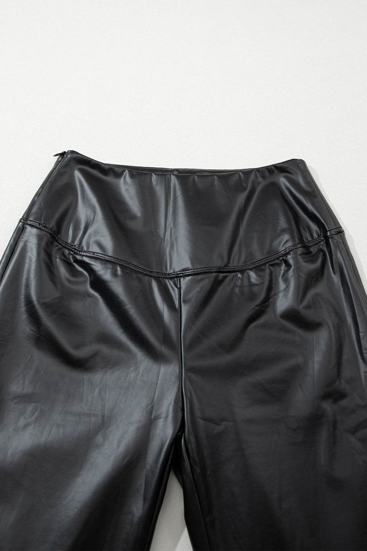 Black Faux Leather Zipped Detail Leggings - Fashion Queen -  10
