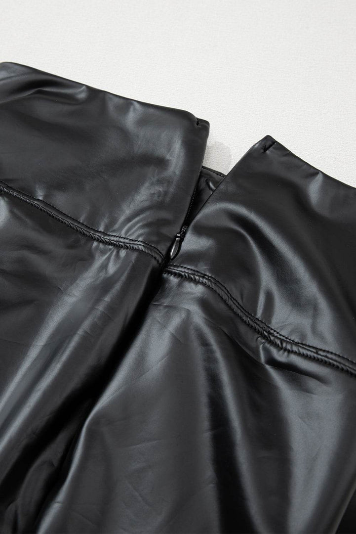 Black Faux Leather Zipped Detail Leggings - Fashion Queen -  11