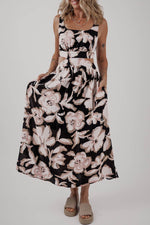 Load image into Gallery viewer, Black Floral Cutout Square Neck Knot Back Sleeveless Maxi Dress - Fashion Queen -  1
