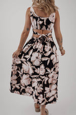 Load image into Gallery viewer, Black Floral Cutout Square Neck Knot Back Sleeveless Maxi Dress - Fashion Queen -  2
