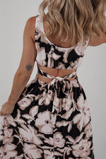 Load image into Gallery viewer, Black Floral Cutout Square Neck Knot Back Sleeveless Maxi Dress - Fashion Queen -  4
