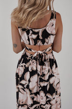 Load image into Gallery viewer, Black Floral Cutout Square Neck Knot Back Sleeveless Maxi Dress - Fashion Queen -  5
