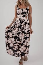 Load image into Gallery viewer, Black Floral Cutout Square Neck Knot Back Sleeveless Maxi Dress - Fashion Queen -  9
