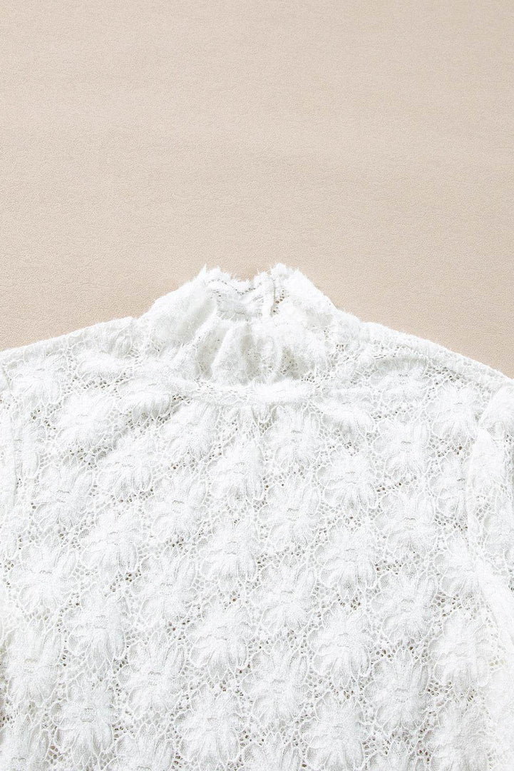 Black Floral Lace High Neck Long Sleeve Top - Fashion Queen -  23