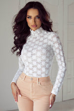 Load image into Gallery viewer, Black Floral Lace High Neck Long Sleeve Top - Fashion Queen -  6
