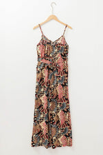 Load image into Gallery viewer, Black Floral Print Belted Sleeveless Wide Leg Jumpsuit - Fashion Queen -  4
