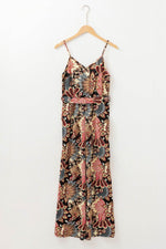 Load image into Gallery viewer, Black Floral Print Belted Sleeveless Wide Leg Jumpsuit - Fashion Queen -  5
