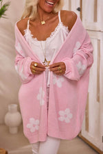 Load image into Gallery viewer, Black Floral Print Knitted Open Front Loose Cardigan - Fashion Queen -  4
