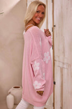Load image into Gallery viewer, Black Floral Print Knitted Open Front Loose Cardigan - Fashion Queen -  6
