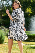 Load image into Gallery viewer, Black Floral Print Tiered Frilled Half Sleeve Plus Size Mini Dress - Fashion Queen -  2
