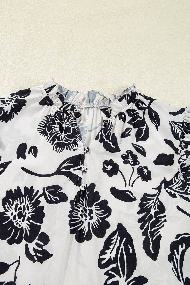 Black Floral Print Tiered Frilled Half Sleeve Plus Size Mini Dress - Fashion Queen -  20
