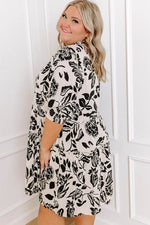 Load image into Gallery viewer, Black Floral Print Tiered Frilled Half Sleeve Plus Size Mini Dress - Fashion Queen -  9
