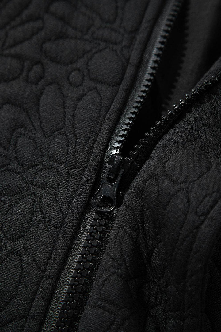 Black Floral Quilted Jacket - Fashion Queen -  17