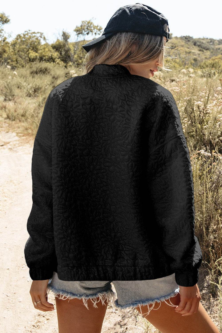 Black Floral Quilted Jacket - Fashion Queen -  2