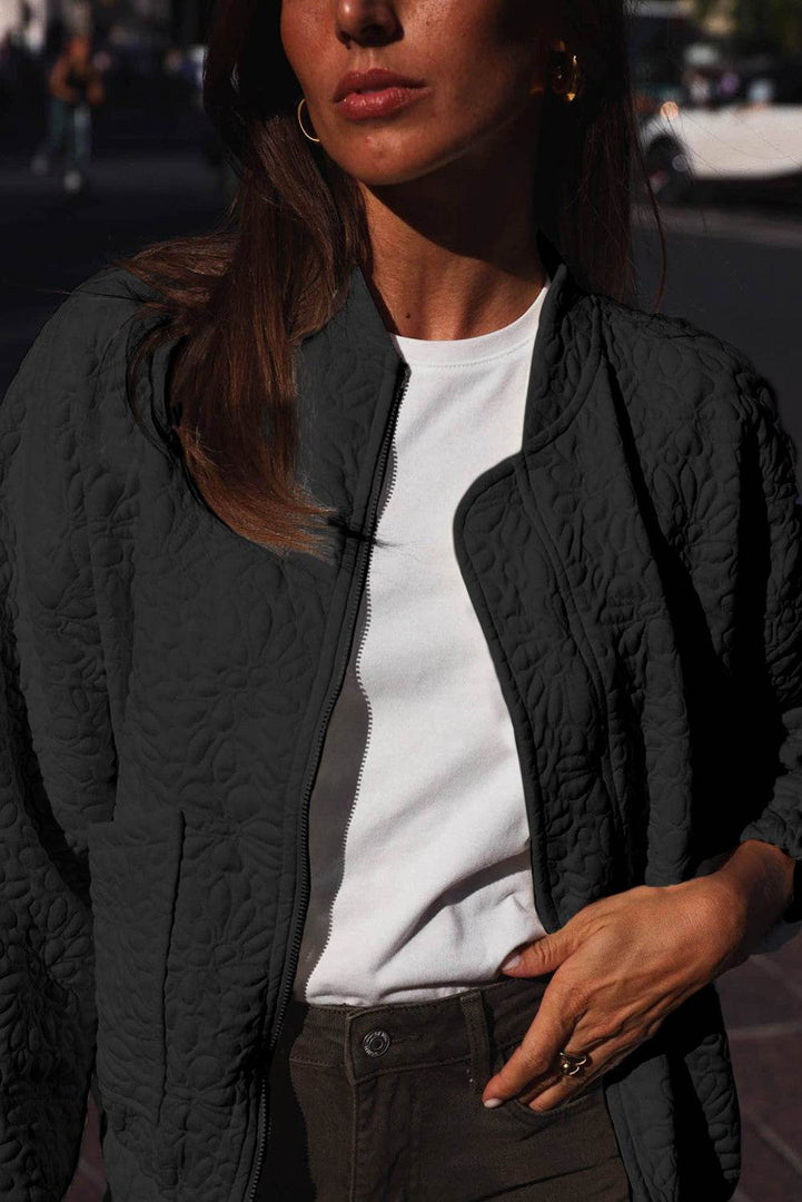 Black Floral Quilted Jacket - Fashion Queen -  8