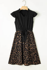 Load image into Gallery viewer, Black Flutter Sleeve Bodice Splicing Leopard Print Dress - Fashion Queen -  12
