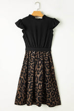 Load image into Gallery viewer, Black Flutter Sleeve Bodice Splicing Leopard Print Dress - Fashion Queen -  13
