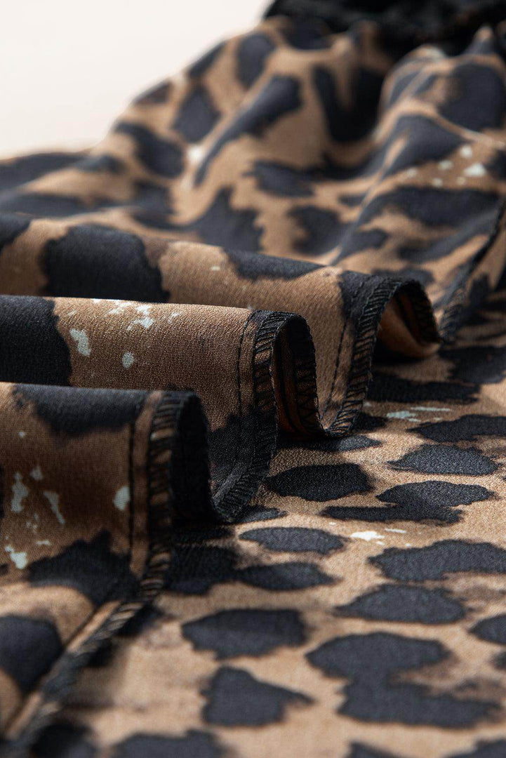 Black Flutter Sleeve Bodice Splicing Leopard Print Dress - Fashion Queen -  14