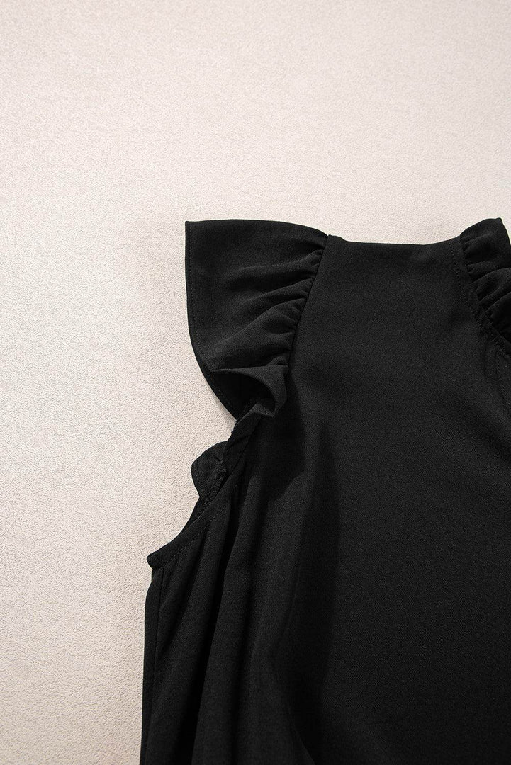 Black Flutter Sleeve Bodice Splicing Leopard Print Dress - Fashion Queen -  16
