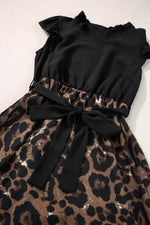 Load image into Gallery viewer, Black Flutter Sleeve Bodice Splicing Leopard Print Dress - Fashion Queen -  17
