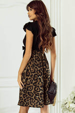 Load image into Gallery viewer, Black Flutter Sleeve Bodice Splicing Leopard Print Dress - Fashion Queen -  2
