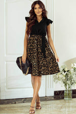 Load image into Gallery viewer, Black Flutter Sleeve Bodice Splicing Leopard Print Dress - Fashion Queen -  4
