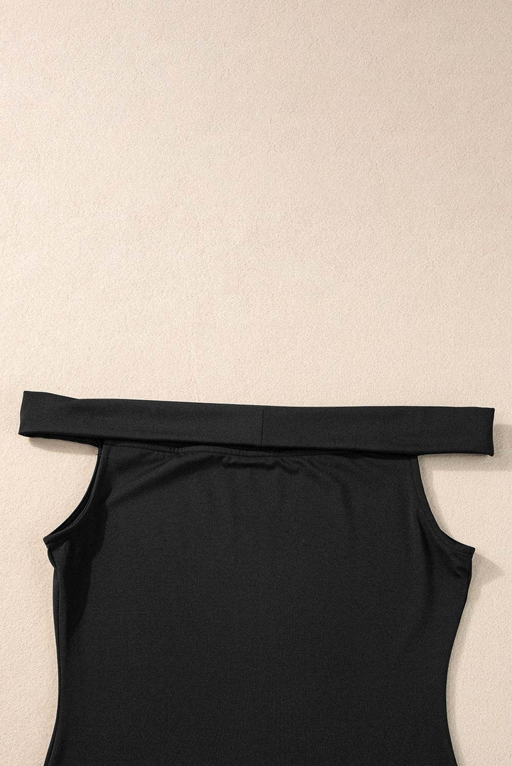 Black Folded Off Shoulder Slim Top - Fashion Queen -  11