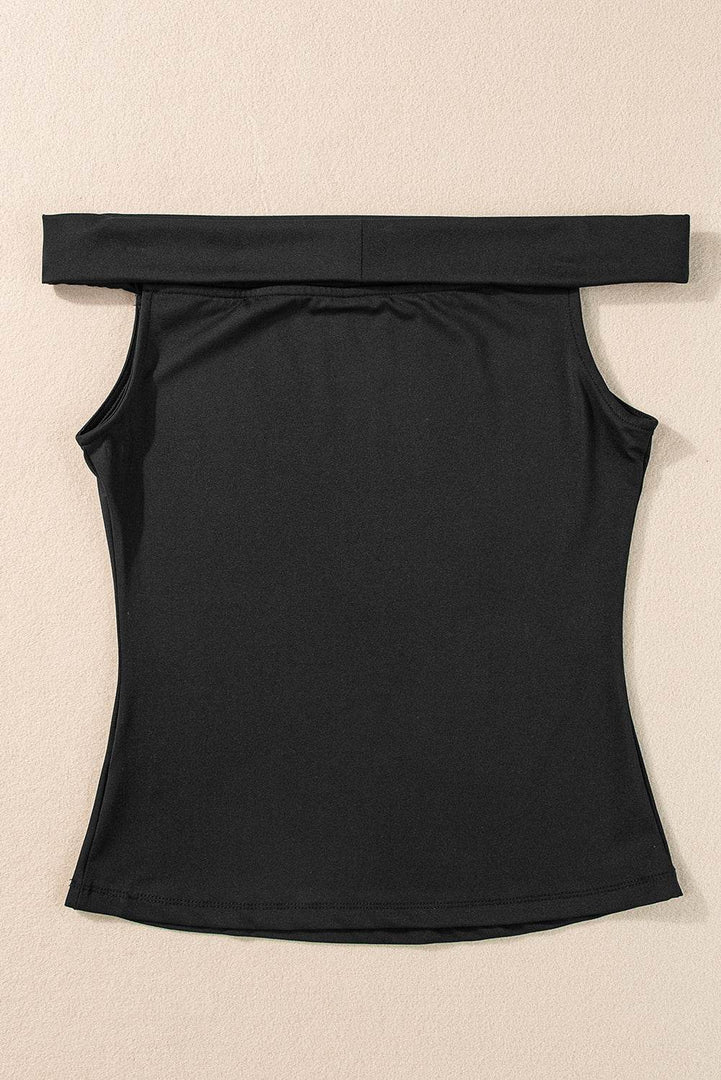 Black Folded Off Shoulder Slim Top - Fashion Queen -  9