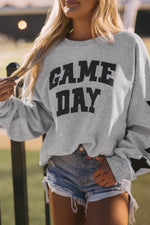 Load image into Gallery viewer, Black Game Day Graphic Rugby Football Season Sweatshirt - Fashion Queen -  1
