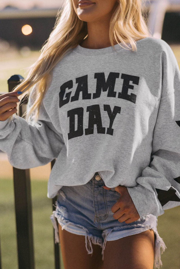 Black Game Day Graphic Rugby Football Season Sweatshirt - Fashion Queen -  1