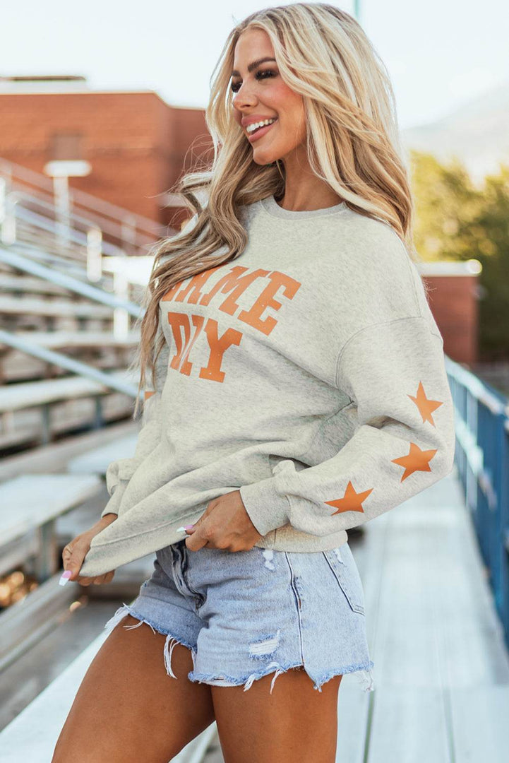 Black Game Day Graphic Rugby Football Season Sweatshirt - Fashion Queen -  6