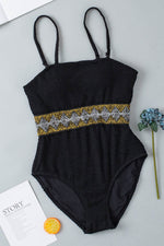 Load image into Gallery viewer, Black Geometric Trim High Waist Strapless One Piece Swimsuit - Fashion Queen -  5
