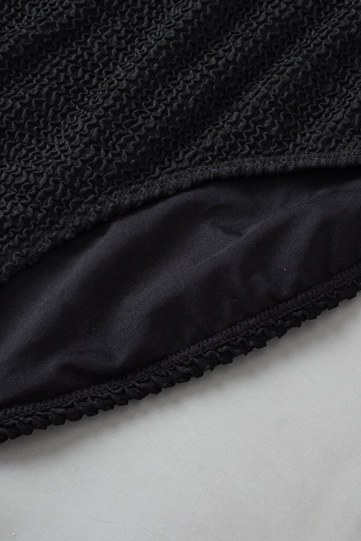 Black Geometric Trim High Waist Strapless One Piece Swimsuit - Fashion Queen -  9