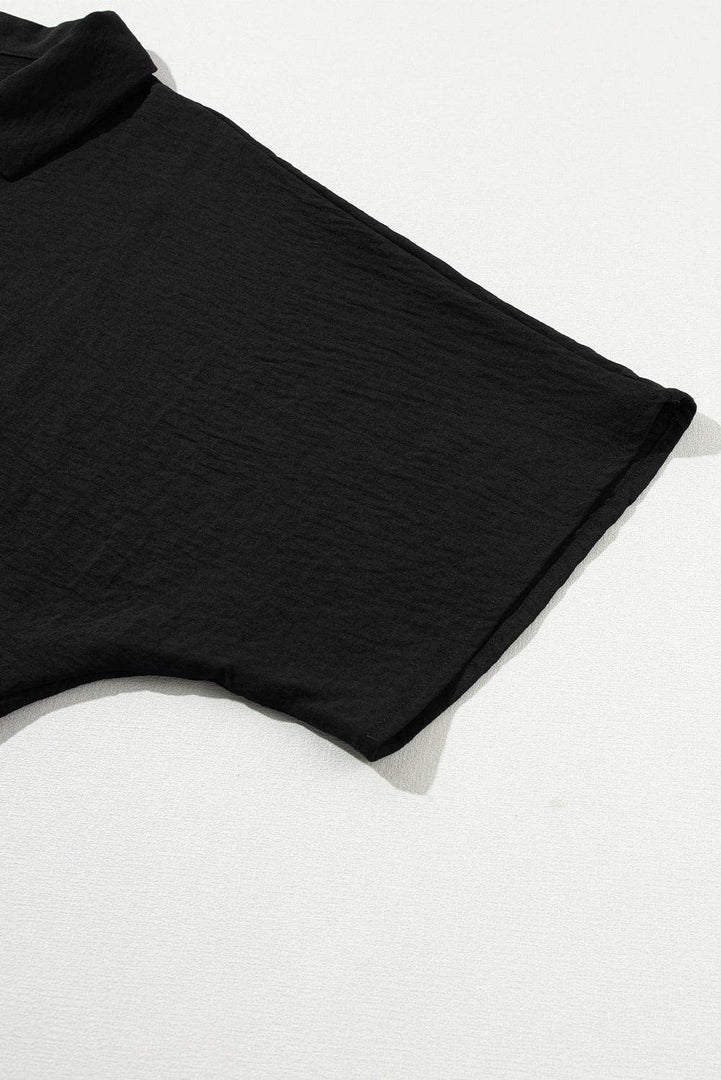 Black Half Button Collared Loose Romper - Fashion Queen -  12