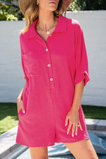Load image into Gallery viewer, Black Half Button Collared Loose Romper - Fashion Queen -  17
