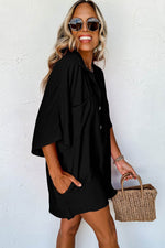 Load image into Gallery viewer, Black Half Button Collared Loose Romper - Fashion Queen -  3
