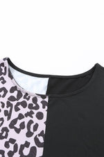 Load image into Gallery viewer, Black Half Leopard Patchwork Short Sleeves Top - Fashion Queen -  21
